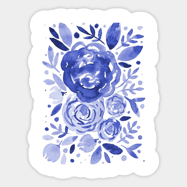 Watercolor roses bouquet - blue Sticker by wackapacka